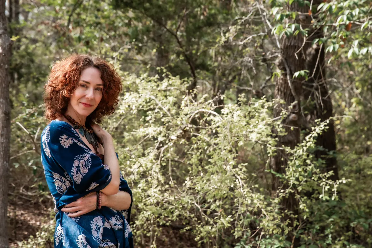 Maria in a kimono among the trees